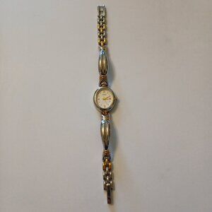 Vtg Caravelle By Bulova Two-Toned Bracelet Band Analog Quartz Watch Japan Movt